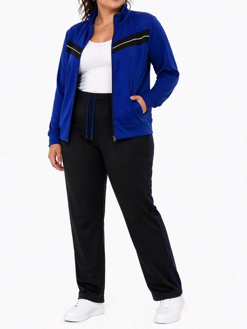 Kim Rogers Activewear Set-Blue Zip Jacket Black Pants